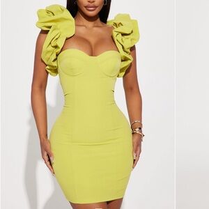 Fashion Nova Ruffle Sleeve Mini Dress - Lime